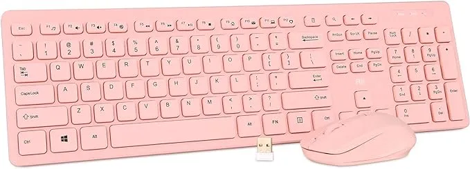 Wireless Keyboard and Mouse Combo - Rii Standard Office PC Keyboard and Optical Wireless Mice (Pink)