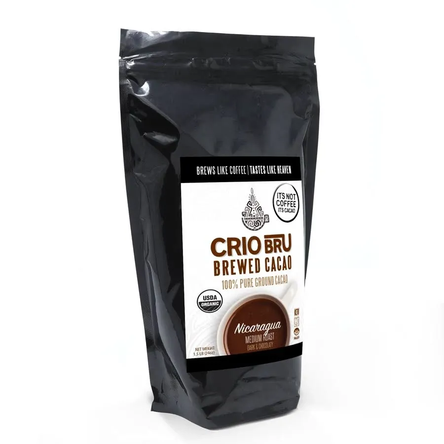 Crio Bru Brewed Cacao: Nicaragua Medium Roast 680g (24oz) Bag | 100% Pure Ground Cacao | Great SUBSTITUTE to Herbal Tea and Coffee | Honest Energy | K