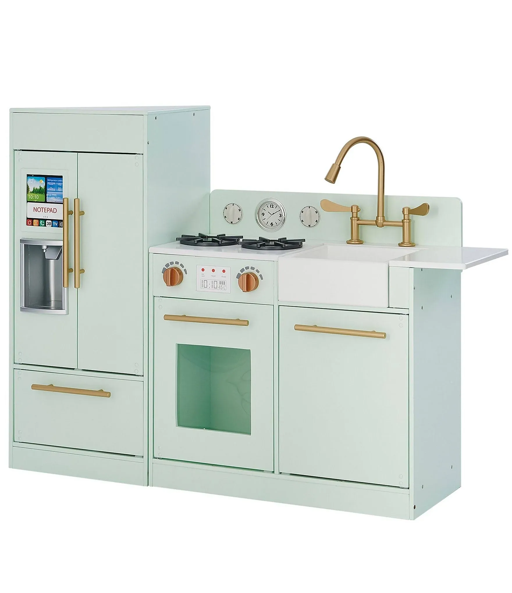 Teamson Kids Little Chef Charlotte Modern Modular Interactive Wooden Play Kitchen with Refrigerator, Stove and Sink in White with Gold Finishes