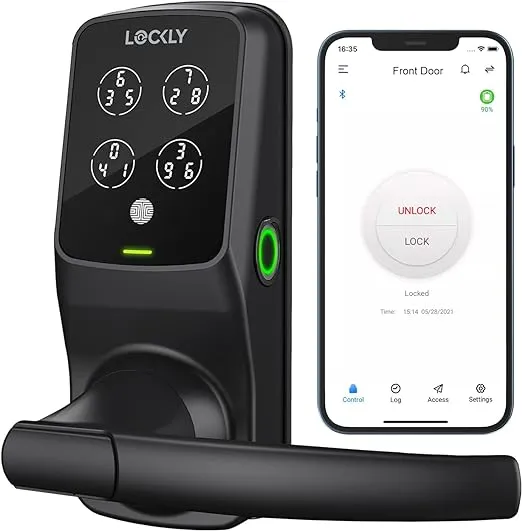 Lockly Secure Plus, Bluetooth Smart Lock, Keyless Entry Door Lock, PIN Genie® Keypad, 3D Biometric Fingerprint Sensor, Auto Lock - Satin Nickel (PGD628FSN) - Latch Edition