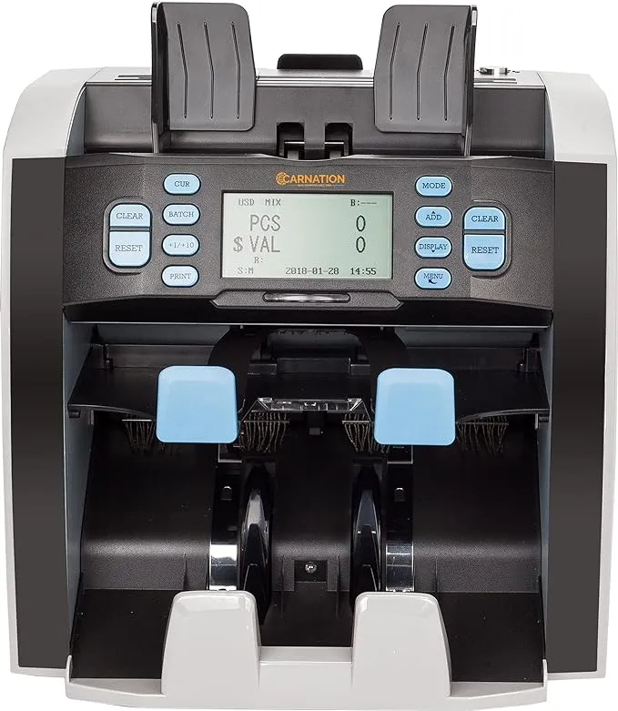 CARNATION ulti-Currency Bill Counter and Sorter with Counterfeit Detection - Money Counter Machine with MG, IR, MT, UV & CIS Image RecognitionCARNATION ulti-Currency Bill Counter and Sorter with Cou…