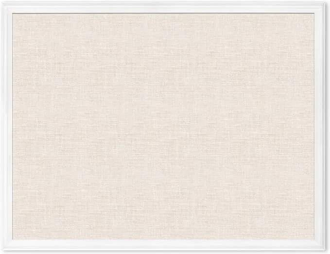 U Brands Farmhouse Linen Bulletin Board, 40"x30", White Wood Style Frame, Industrial Grade Pinning Surface