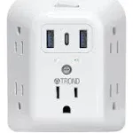 Trond 2 Prong Power Strip USB, 2 to 3 Prong Outlet Adapter, 5 Outlet Splitter with 3 USB Ports(1 USB C), Wall Mount 1440J Surge Protector with on