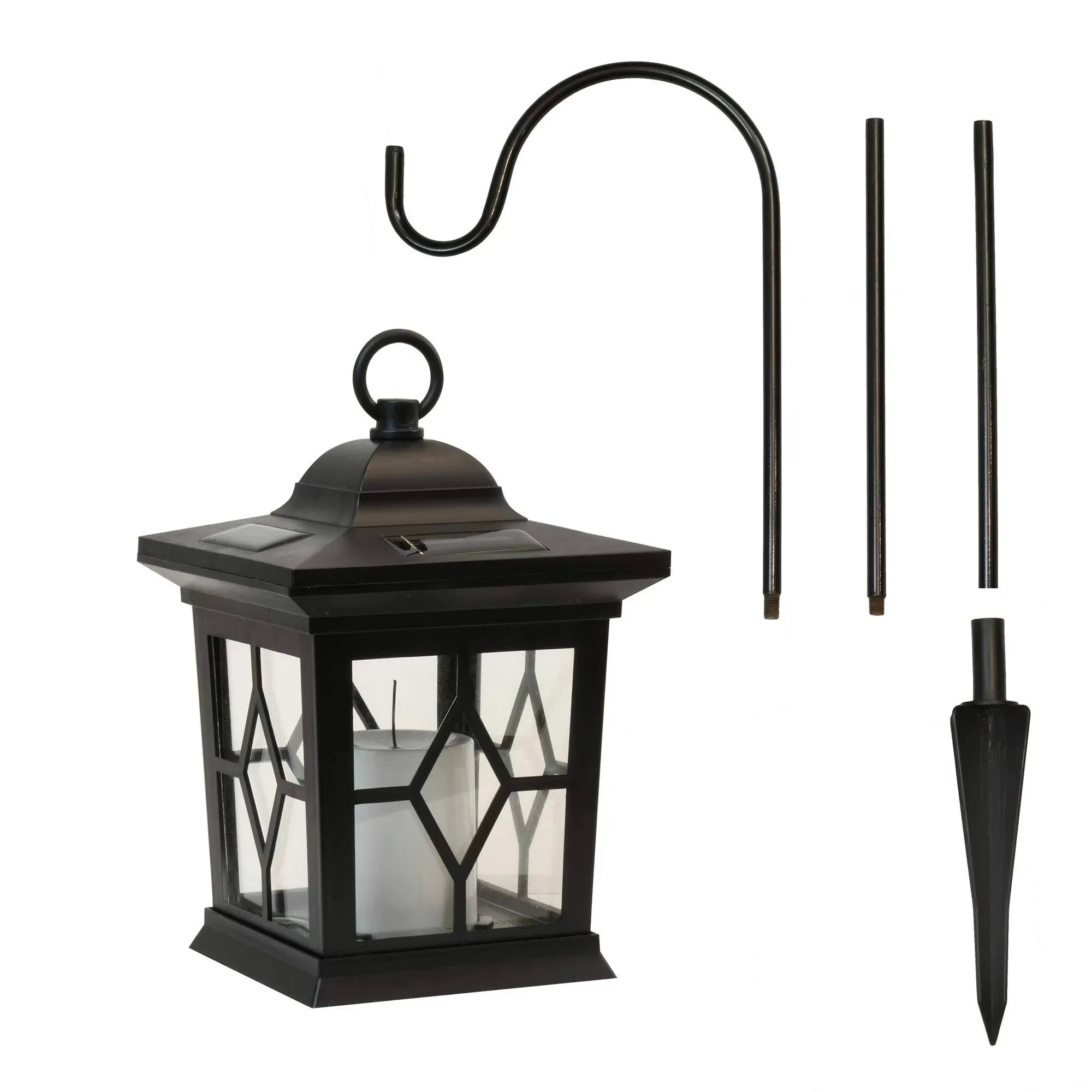 LumaBase Black Solar Lantern with Shepherd's Hook