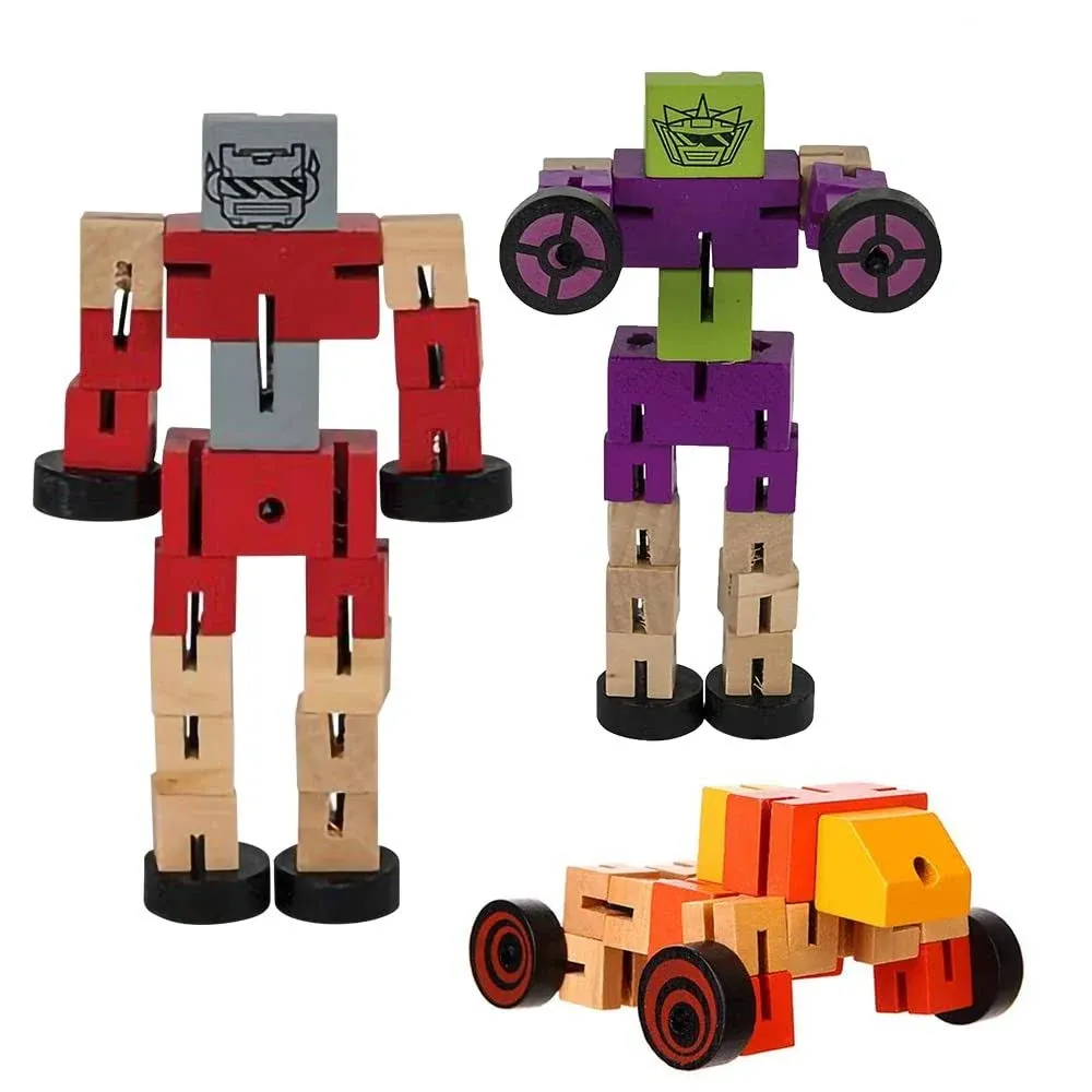 ArtCreativity Wooden Toy Robots - 3 Pack - Adorable Action Figures, Toy Cars in Assorted Colors for Boys and Girls - Develop Cognitive and Motor Skills - Fun Gift and Birthday Party Favors for Kids