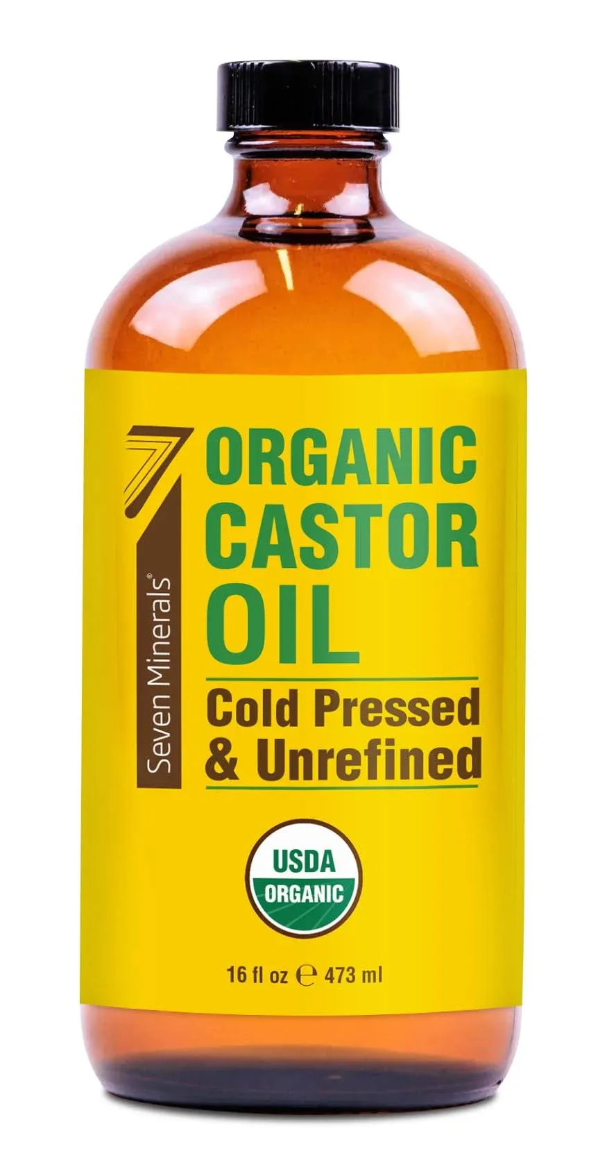 Seven Minerals New 16 fl oz Glass Bottle Castor Oil Organic Cold Pressed ...