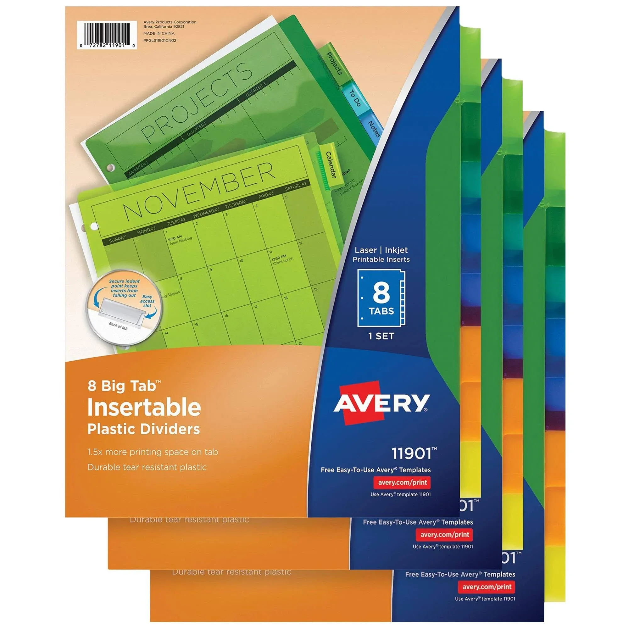 Avery 8-Tab Plastic Dividers, Big Tab, 3 Sets (71901)