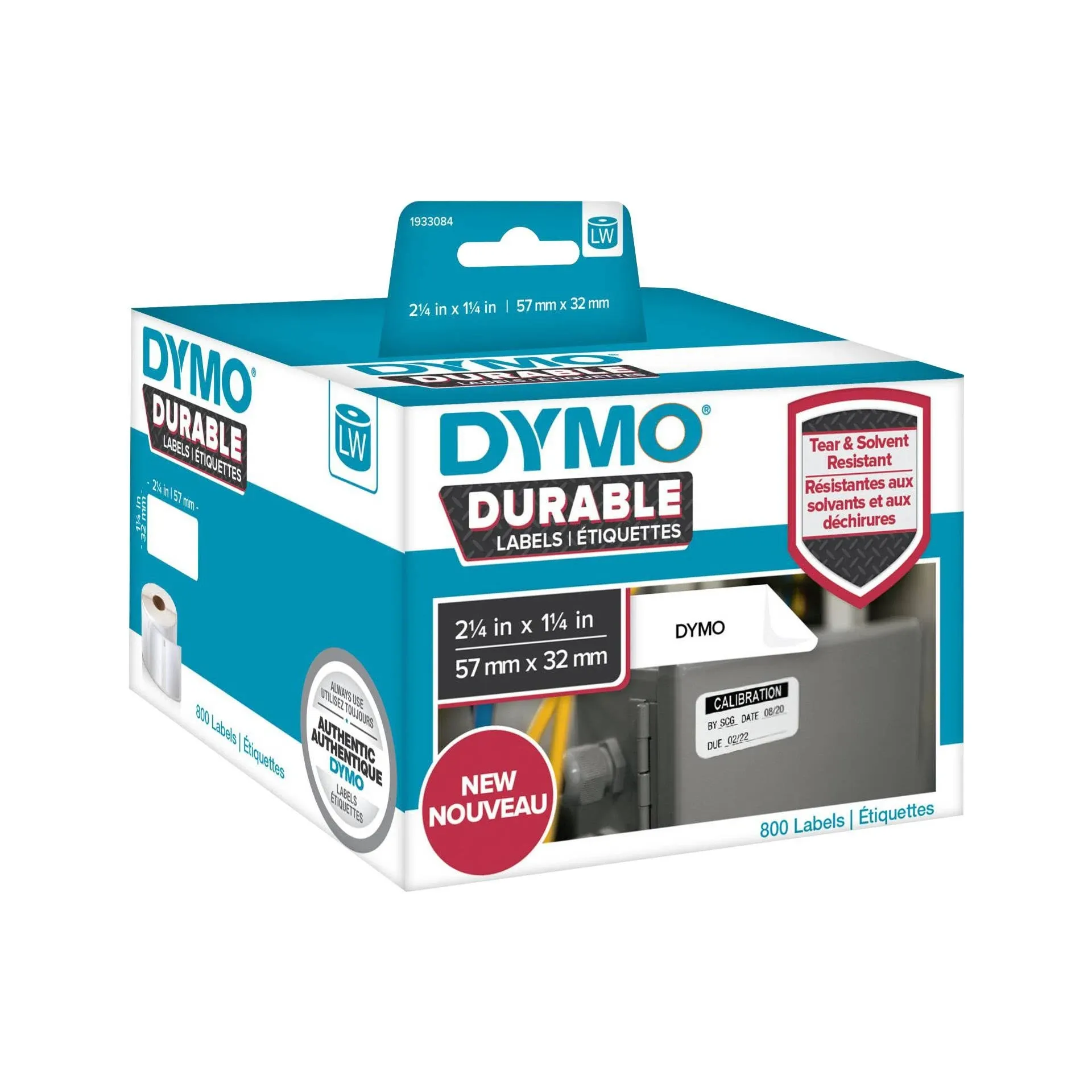 DYMO LW Durable Industrial Labels for LabelWriter Label Printers, White Poly, 2-1/4” x 1-1/4”, 1 Roll of 800