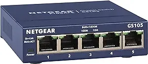 Netgear 5-Port Gigabit Ethernet Unmanaged Switch (GS105NA) - Desktop or Wall Mount and Limited Lifetime Protection