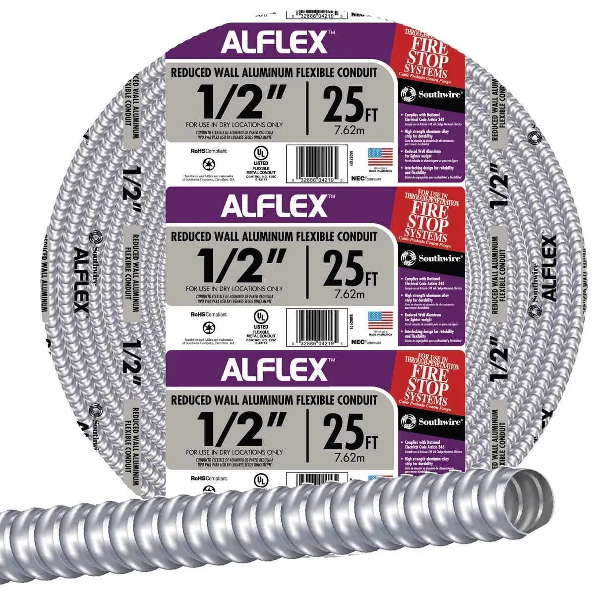 Southwire 1/2" x 25' Aluminum Flexible Metal Conduit