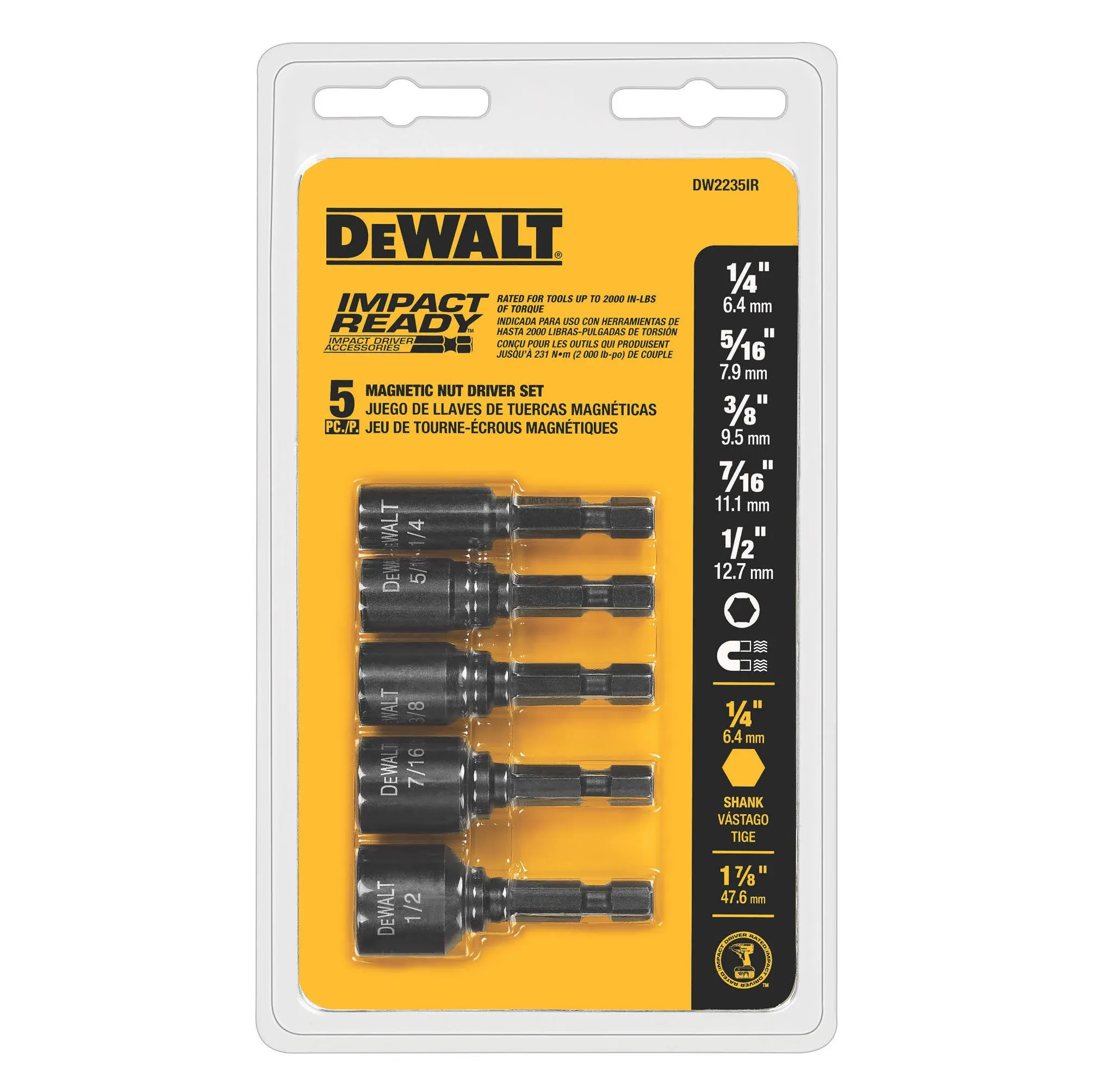 DeWalt DW2235IR 5-Piece Magnetic Impact Ready Nut Driver Set