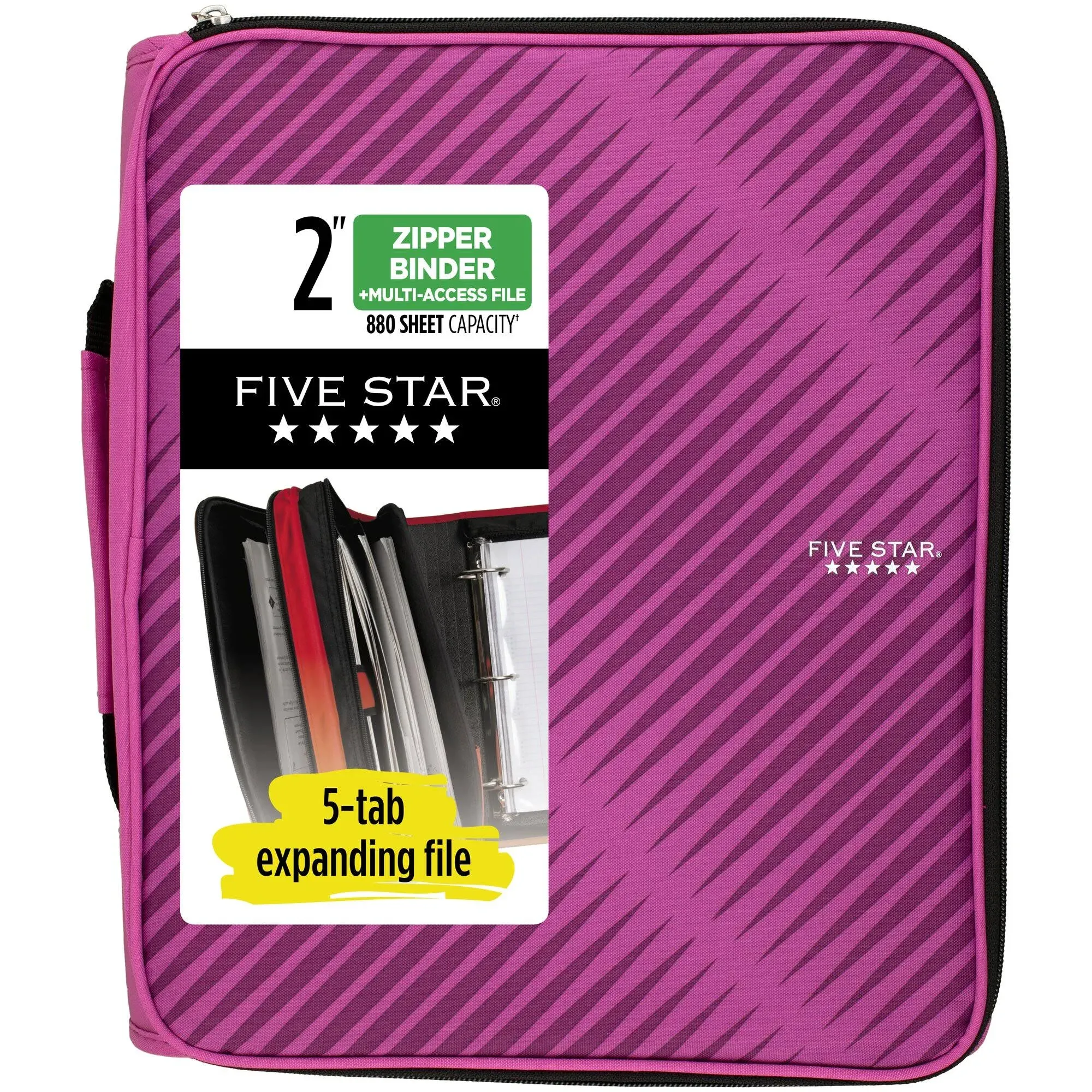 Five Star 2" Durable Zipper Binder, Includes 6 Pocket Expanding File