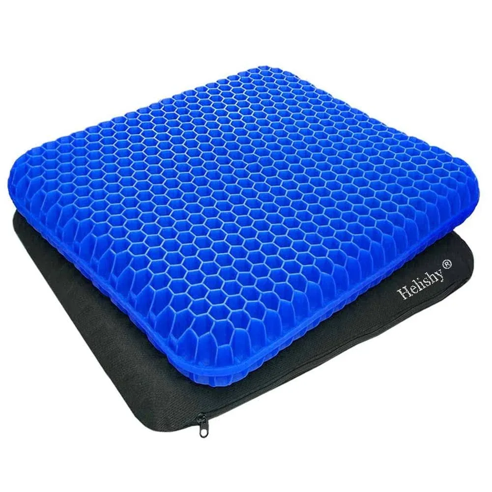 Gel Seat Cushion, Extra Thick Office Seat Cushion with Non-Slip Cover, Breathable Chair Pads Honeycomb Design Absorbs Pressure Points for Car Office Chair Wheelchair (Extra Thick, Blue)