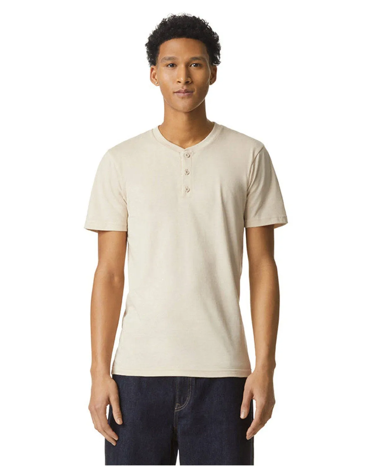 American Apparel 2004CVC Unisex CVC Henley Tee - Heather Bone