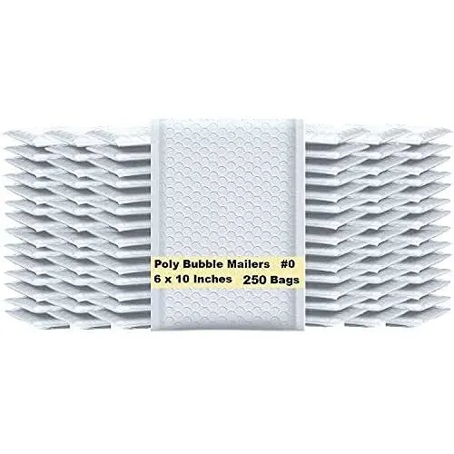 iMBAPrice - 250#0 (6" x 10") Pure White Color SELF Seal Poly Bubble MAILERS Padded Shipping ENVELOPES (Total 250 Bags)