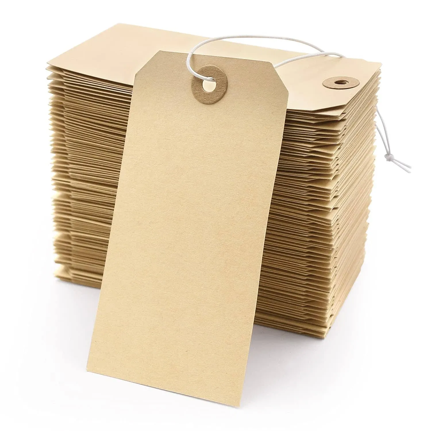 Manila Shipping Tags with Elastic String - 60 Pcs Blank Strung Cardstock Pape...