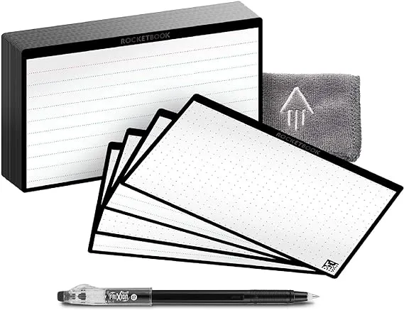 Rocketbook Cloud Cards - Eco-Friendly Reusable Index Note Cards With 1 Pilot FriXion ColorStick Pen & 1 Microfiber Cloth Included - Single Set of 40 (3" x 5")