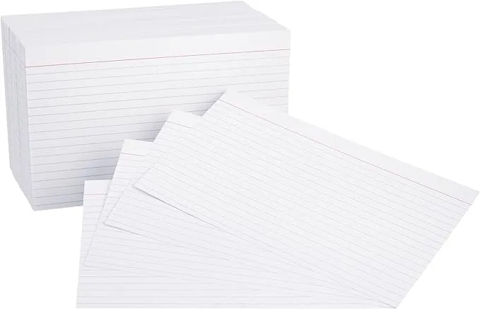 Amazon Basics Ruled Lined Index Note Cards, 500 Count, 5 Pack of 100, White, 4 in x 6 in