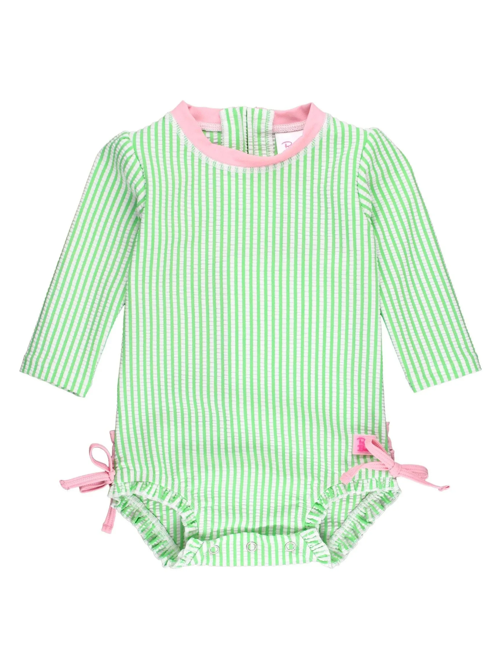 Spring Green Seersucker Long Sleeve One Piece Rash Guard