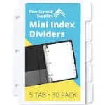 Blue Summit Supplies 5 Tab Mini Tab Dividers, White, 5 Mini Binder Dividers with 3 Hole Punch, for Notebooks and 3 Ring Binders,