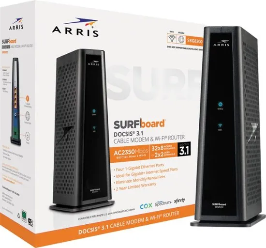 ARRIS - SURFboard DOCSIS 3.1 Cable Modem & Dual-Band Wi-Fi Router for Xfinity and Cox service tiers - Black