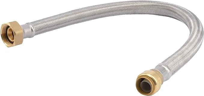 SharkBite 3/4 Inch x 1 Inch FIP x 24 Inch Stainless Steel Braided Flexible Water Softener Connector, Push To Connect Brass Plumbing Fitting, PEX Pipe, Copper, CPVC, PE-RT, HDPE, U3086FLEX24LF