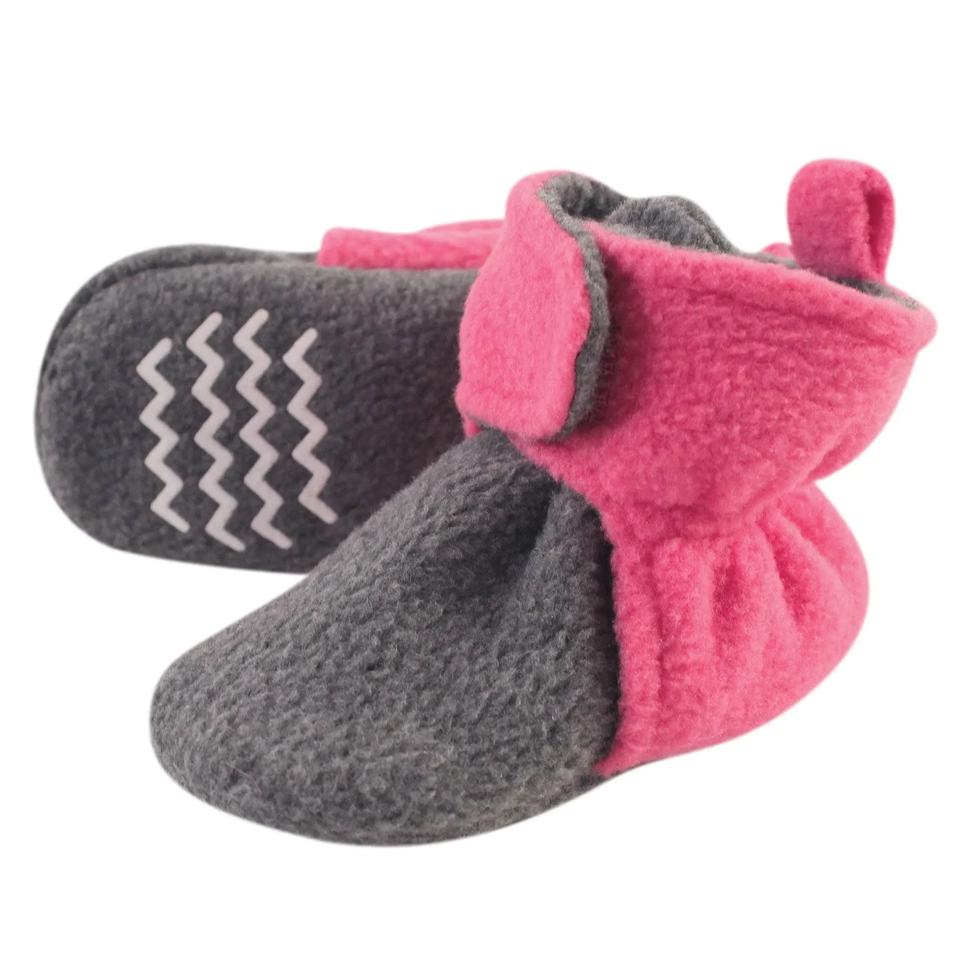 Hudson Baby Fleece Lined Booties, Dk Pink and Heather Charcoal