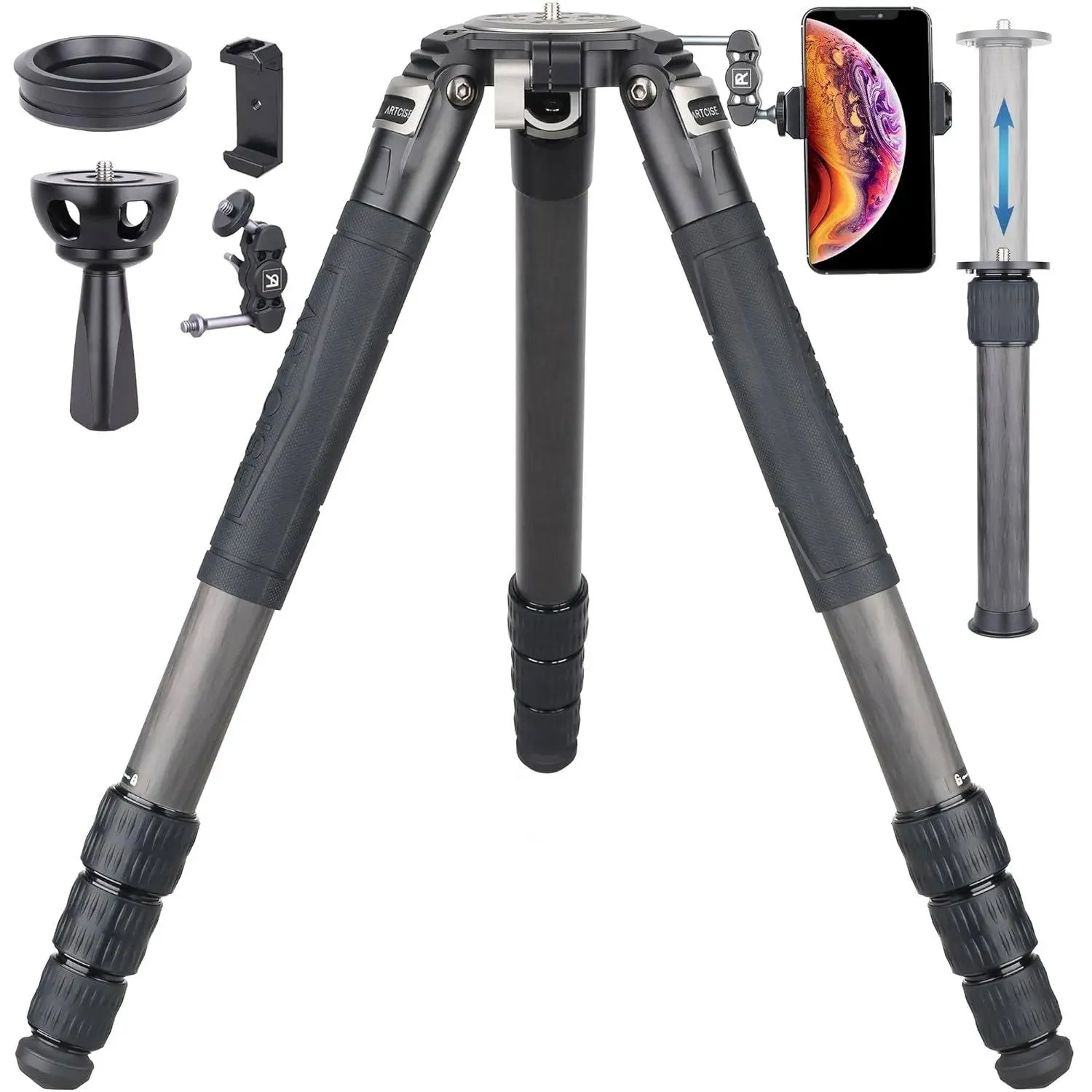 82" Carbon Fiber Bowl Tripod Heavy Duty Camera Tripod with 75mm Bowl and Adapter, 10 Layers Carbon Fiber 1.57" /40mm Leg Tube, Ultra Stable Professional Camera Tripod, Max Load 88Lbs/40kg (AS95C)