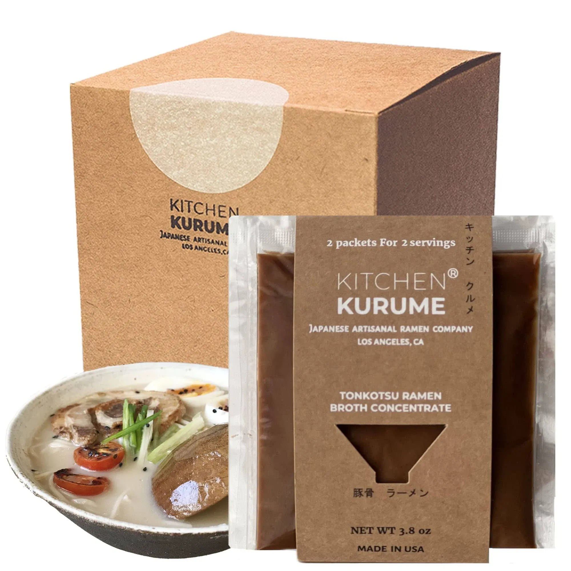 Kitchen KURUME Tonkotsu Ramen Broth Concentrate (Pack of 10), Made in USA, Japanese Ramen, Pork Bone Soup Base, No MSG, No Preservatives, Fresh