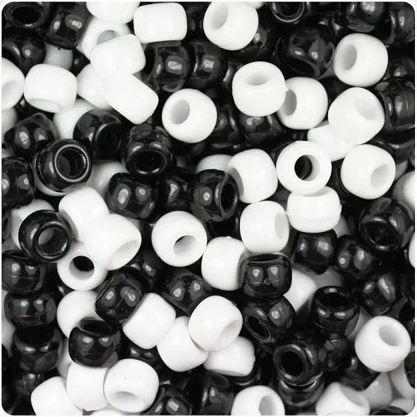 BeadTin Black &amp; White Opaque 9mm Barrel Pony Beads (500pcs)