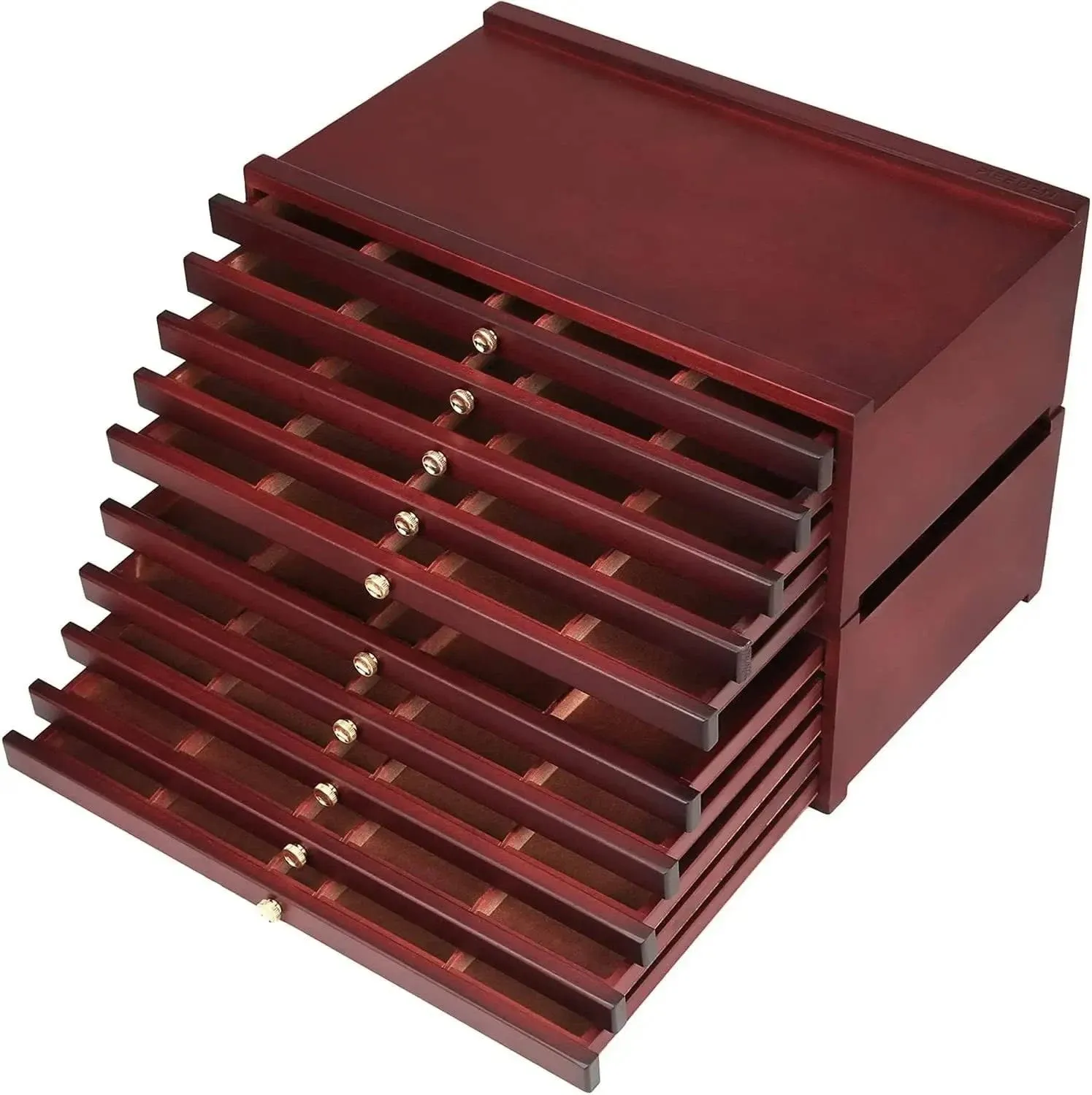 MEEDEN 10-drawer Wood Artist Supply Storage Box, Portable Beechwood Multifunctional Pencil Brush Organizer Wood Box with Drawer&Compartments for Pastels, Pencils, Pens, Makeup Brushes(Mahogany Color)