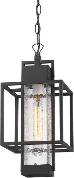 Outdoor Pendant Light, 16" 1-Light Large Hanging Porch Light Fixtures, Modern Black Outside Chandelier Lantern Lighting with Bubble Glass for Porch Gazebo Entryway, 2375/1HL