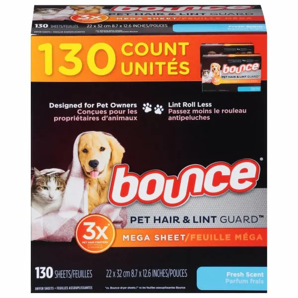 Bounce Pet Hair and Lint Guard Mega Dryer Sheets