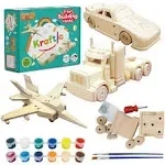 Kraftic Woodworking Building Kit for Kids and Adults, 3 Educational DIY Carpentry Construction Wood Model Kit Toy Projects for Boys and Girls - Build a Wooden Military Jet Race Car and Tractor Trailer