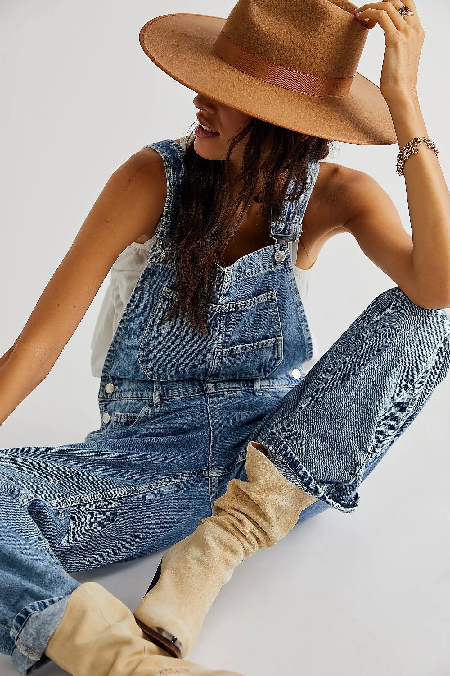 Free People Ziggy Denim Overalls - Powder Blue S