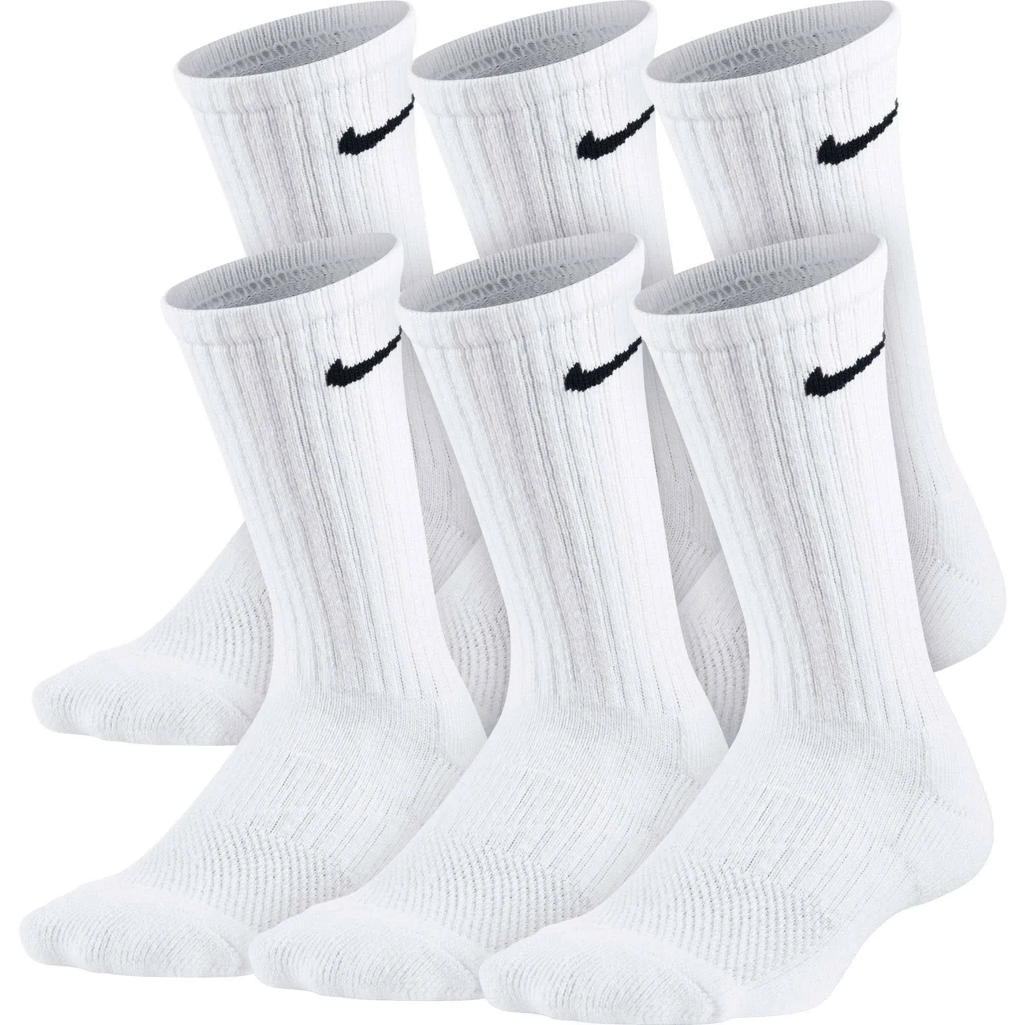 Nike Performance Cushioned Crew Kids' Training Socks (6 Pair) Size S (White)