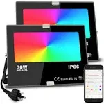 Luz led RGBW Bluetooth Smart Floodlights 2700K y 16 millones de colores Pack 2