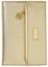 Lilly Pulitzer Women's Vegan Leather Gold Clutch Purse, Travel Wallet with Pocket Notepad, Metallic Gold