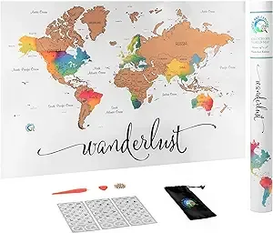 Scratch Off Map of The World | Deluxe Watercolor Wanderlust Edition | XL Size 36"x 24" | Easy to Frame | Beautiful Wall Art | Perfect Travel Gift | Includes Scratch Off Tools