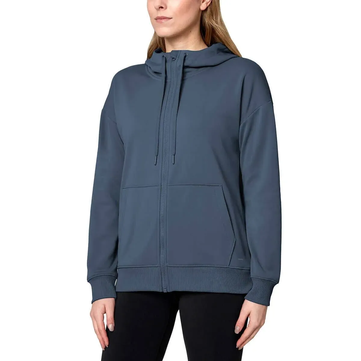 Mondetta Womens Full Zip Hoodie Wicking Fleece Kangaroo Pocket Medium Blue