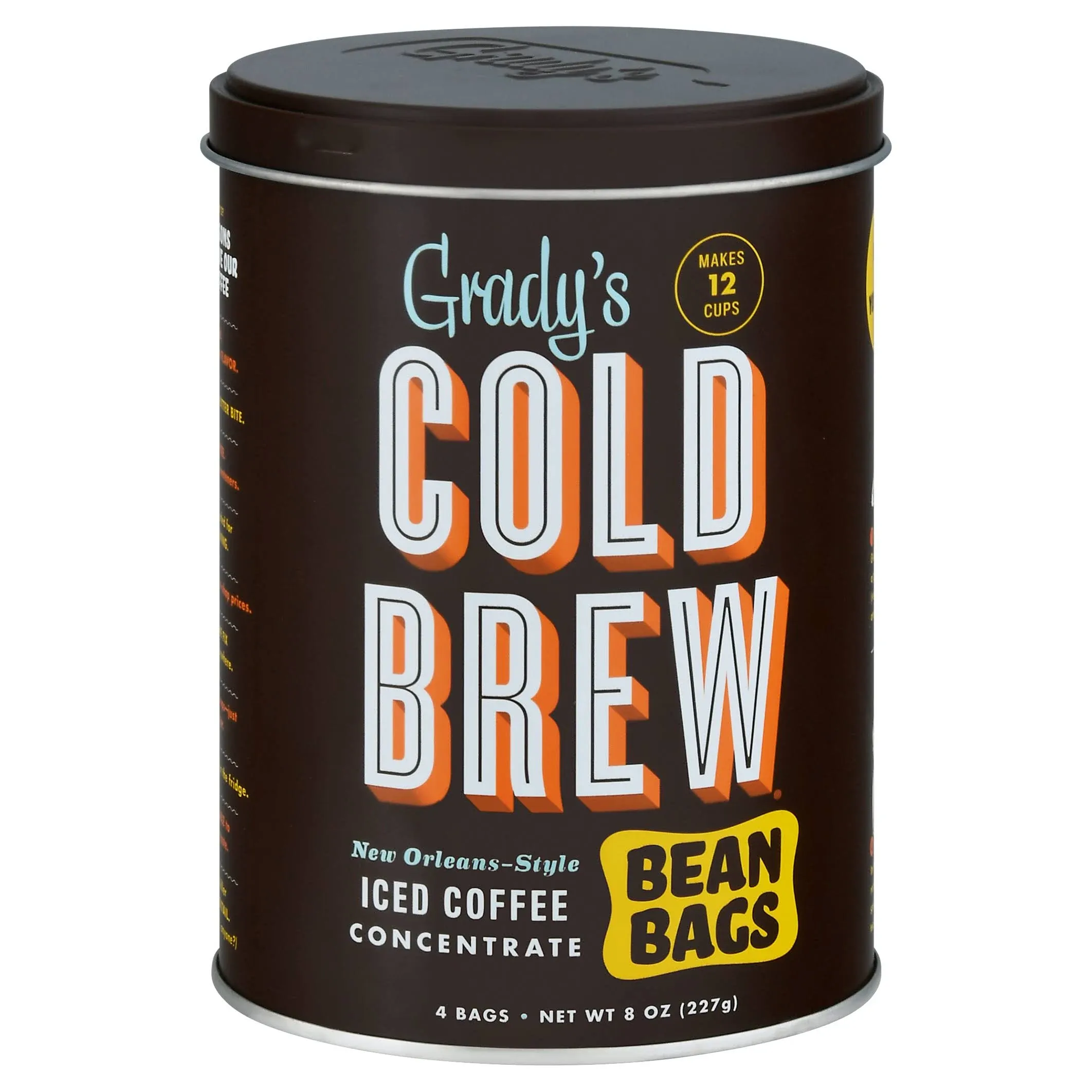 Grady&#039;s Cold Brew Coffee, Single Can with 4 (2oz.) Bean Bags, 12 Total Servings