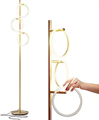 Brightech Saturn Floor Lamp, Great Living Room Decor, Tall Tree Lamp for Offices, Contemporary Lamp for Living Rooms, Standing Lamp With 3 LED Lights for Bedroom Reading - Gold/Brass