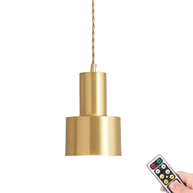 KEFA Modern Battery Operated Pendant Light Gold with Remote,1 Pack Non Hardwired