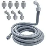 Liquid-Tight Conduit - 1/2inch 25 Foot Flexible Non Metallic Liquid Tight Electrical Conduit Kit, With 4 Straight and 3 90-Degree Conduit Connector Fittings.1/2" Dia