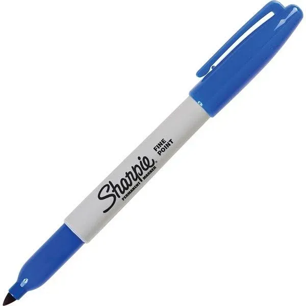 Sharpie Permanent Markers, Fine Point, Blue, 12 Count