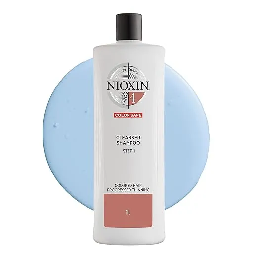 Nioxin System 4 Scalp Cleansing Shampoo with Peppermint Oil, Treats Dry and Sensitive Scalp, Dandruff Relief and Anti-Hair Breakage, For Color Treated Hair with Progressed Thinning, 33.8 fl oz