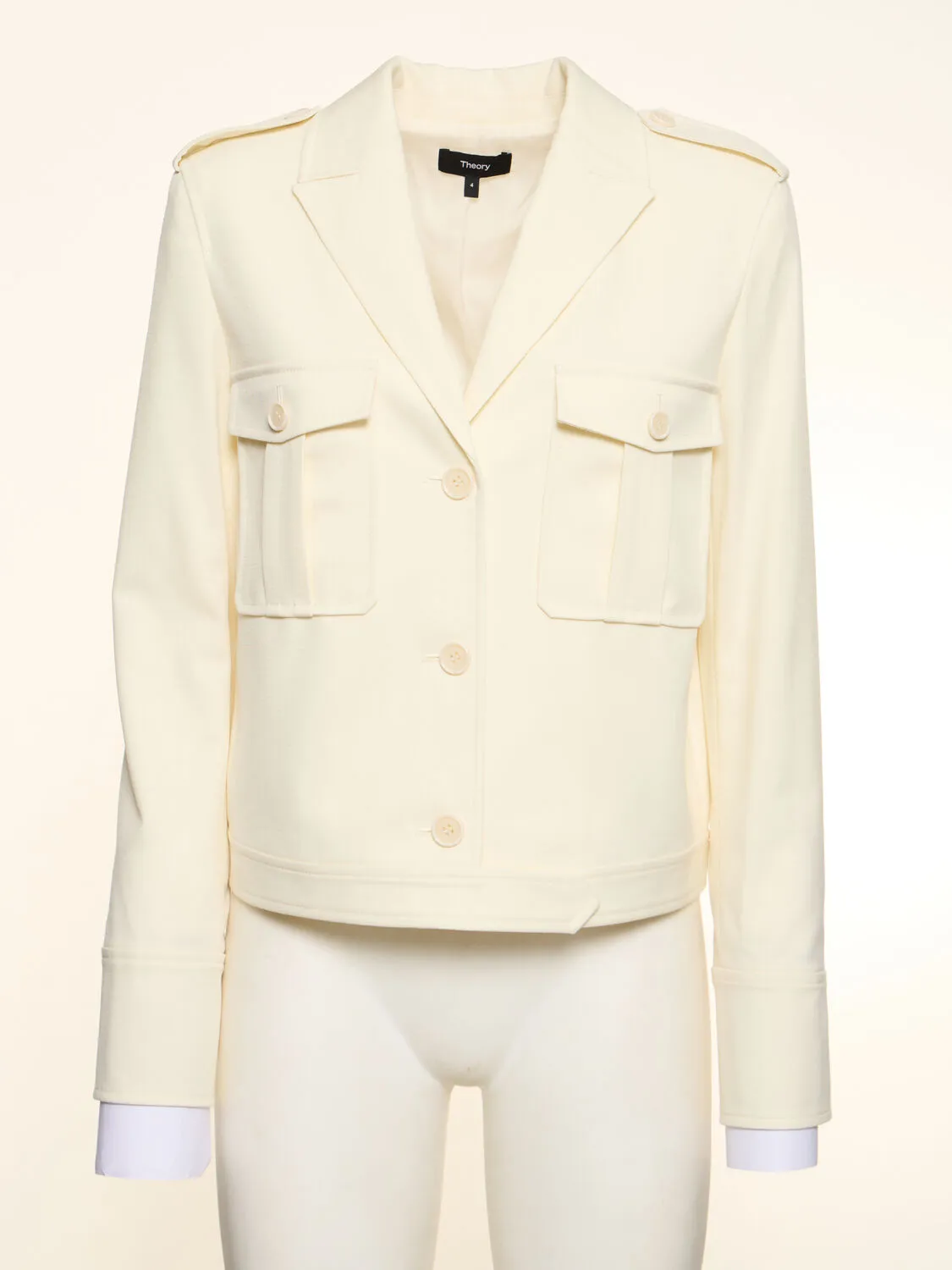 Cashmere Gabardine Boxy Military Jacket In White