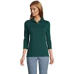 Lands' End Women's 3/4 Sleeve Cotton Interlock Polo