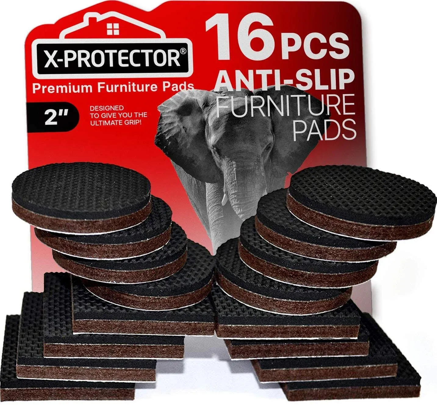 16 PCS 2" Non-Slip Furniture Pads X-Protector - Premium Furniture Grippers! Self-Adhesive Rubber Feet for Furniture Feet - Ideal Non-Skid Furniture Pads Floor Protectors to Keep Furniture in Place!