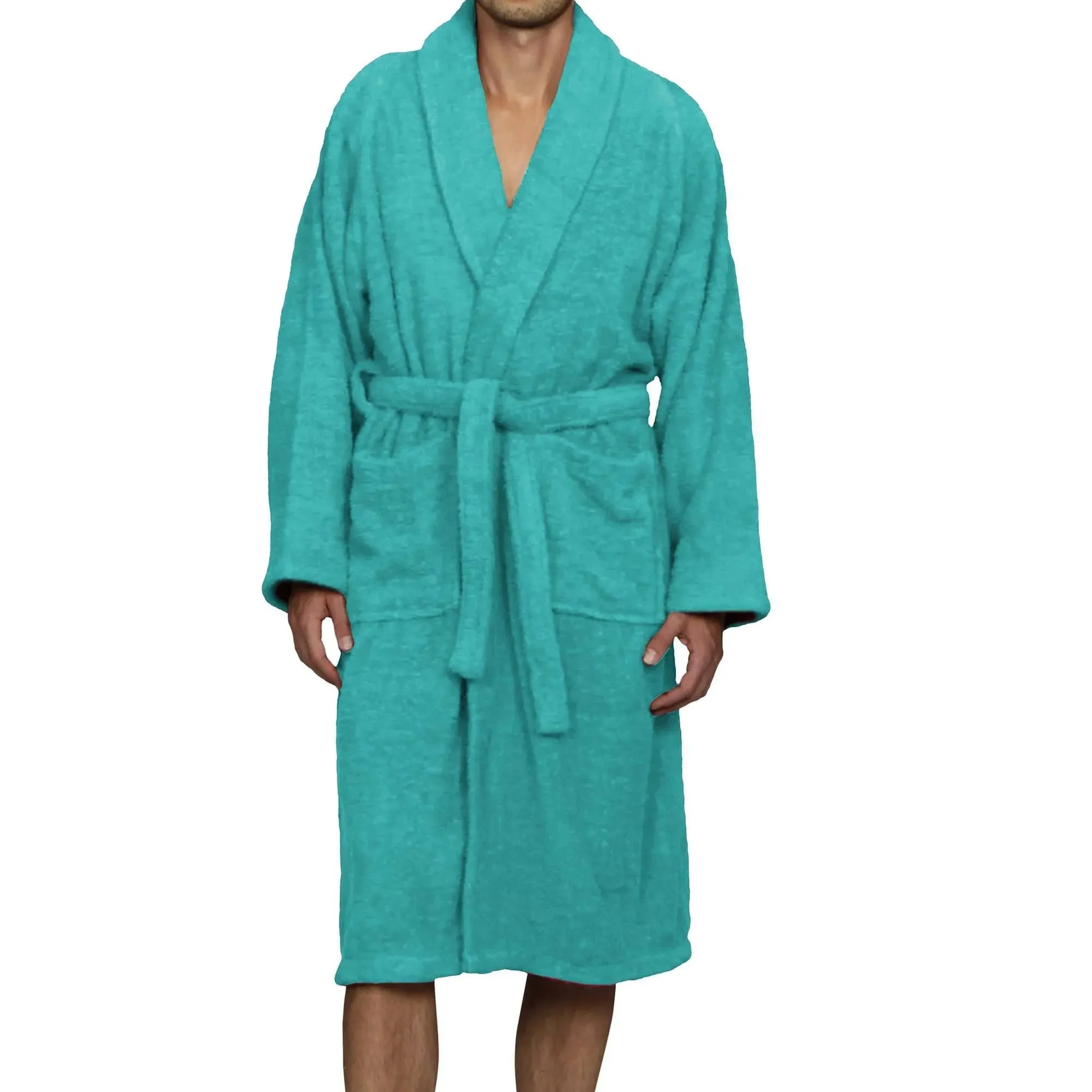 Superior Luxury Terry Bathrobe Soft Cotton Shawl Collar Unisex, Medium, Teal, Adult Unisex, Blue